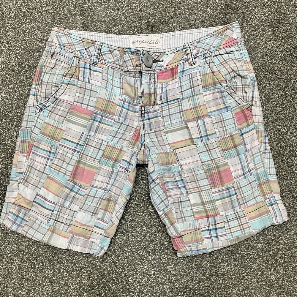 Aeropostale Sz 7/8 White Pink Madras Plaid Bermuda‎ Shorts 5/6 Juniors Preppy